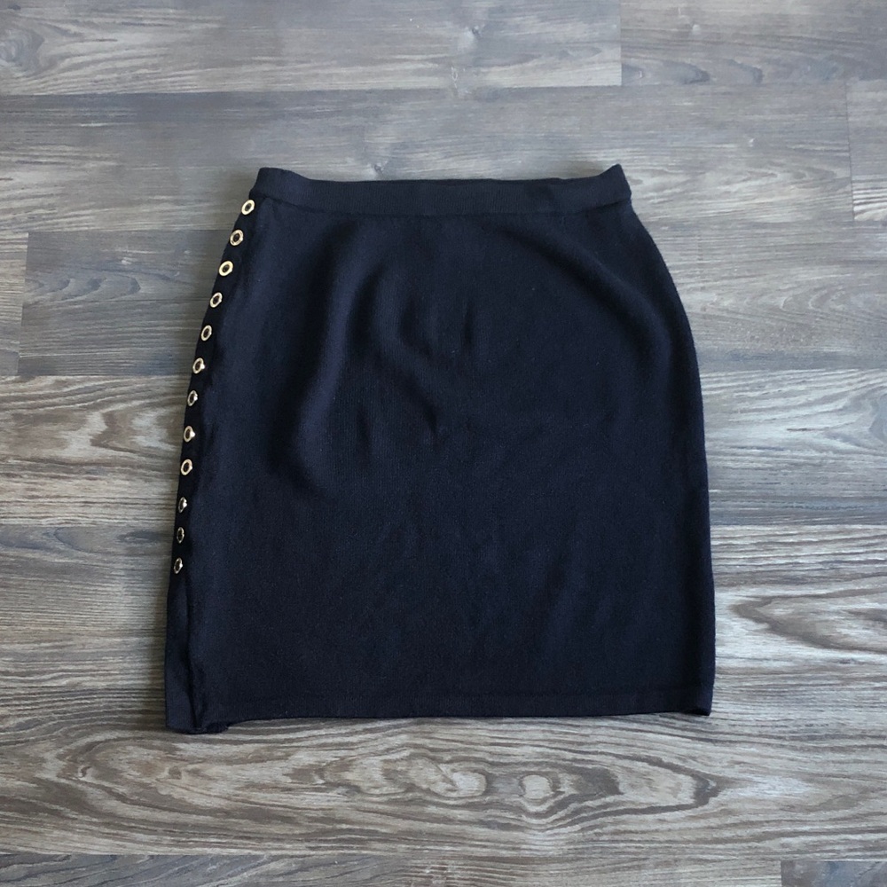St John Pull On Button Side Sweater Skirt Black 6 Grannycore
